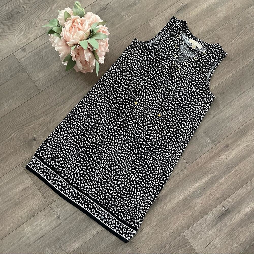 Michael‎ Kors Black & White Lace Up Leopard Print Jersey Dress